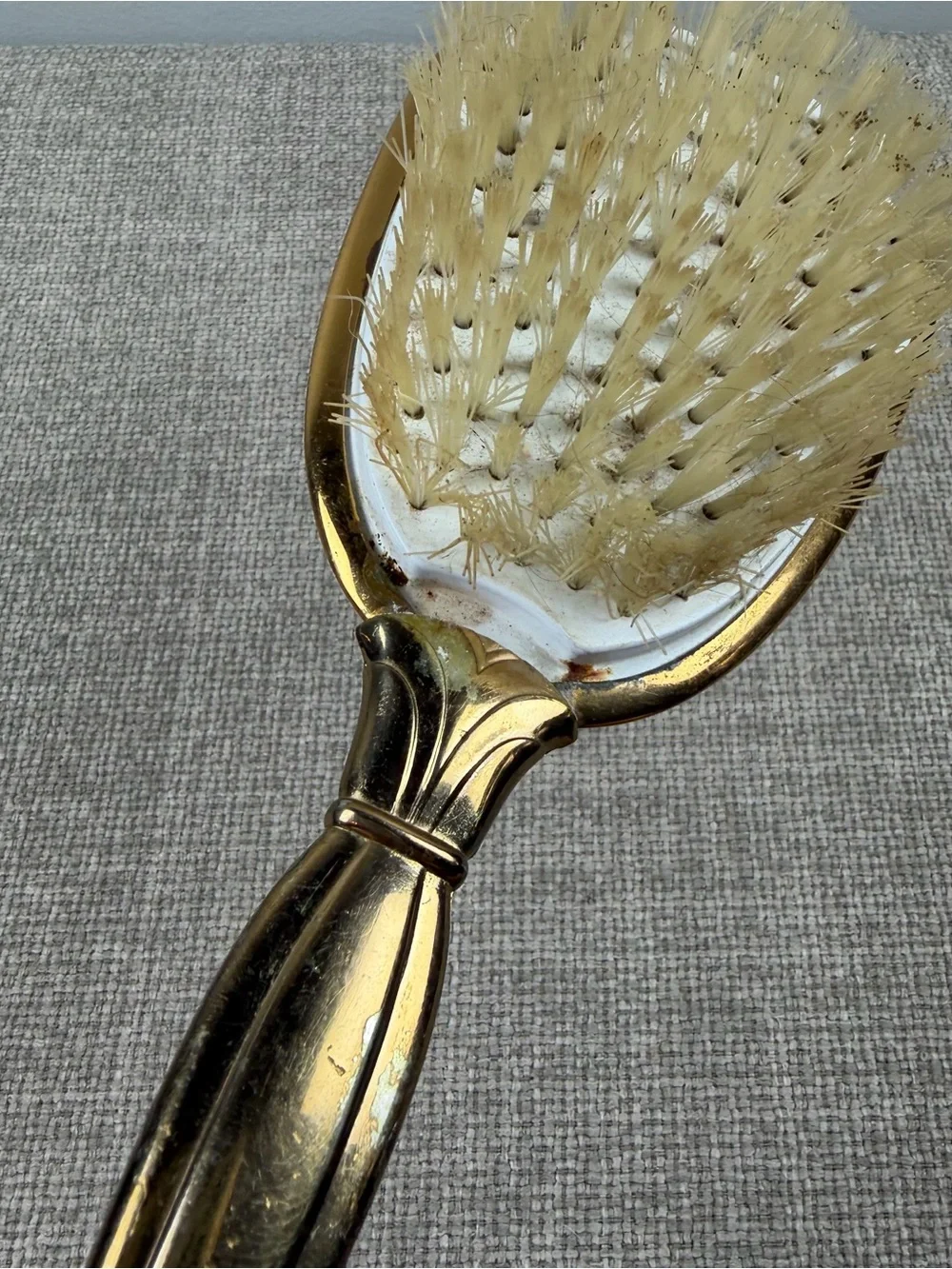 Vintage Vanity Hairbrush Gold Floral Design Cottagecore Patina Art Nouveau